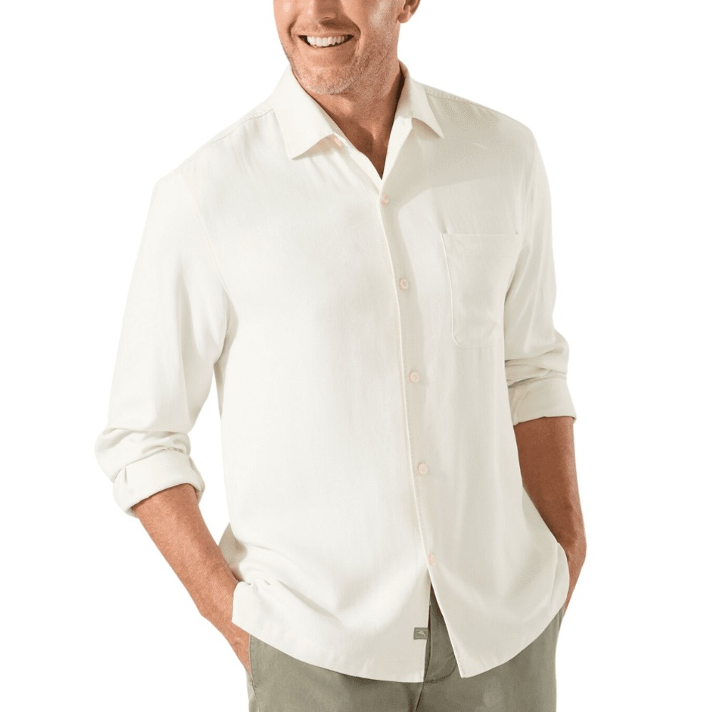 TOMMY BAHAMA SILK Sz XXL CATALINA TWILL LONG SLEEVE SHIRT In Coconut